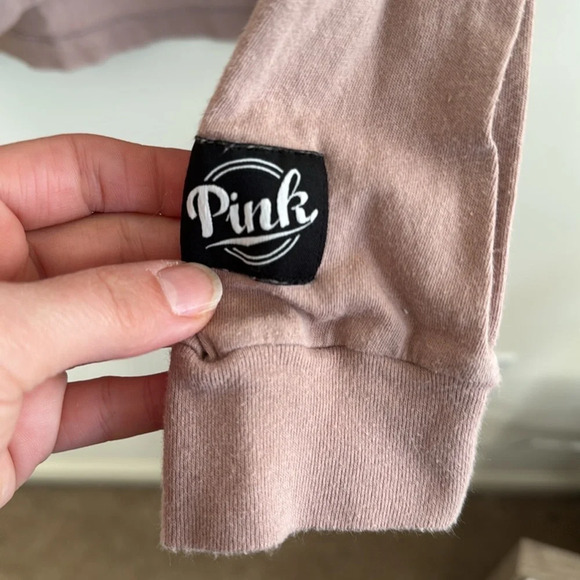 Victoria's Secret Pink beach tan Henley Campus Tee Oversized Long Sleeve top L - Picture 5 of 8